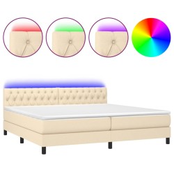 vidaXL Cama box spring colchón y luces LED tela crema 200x200 cm