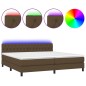 vidaXL Cama box spring colchón luces LED tela marrón oscuro 200x200 cm