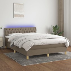 vidaXL Cama box spring con colchón LED tela gris taupe 140x200 cm