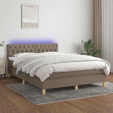 vidaXL Cama box spring con colchón LED tela gris taupe 140x200 cm