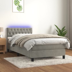 vidaXL Cama box spring colchón y LED terciopelo gris claro 100x200 cm