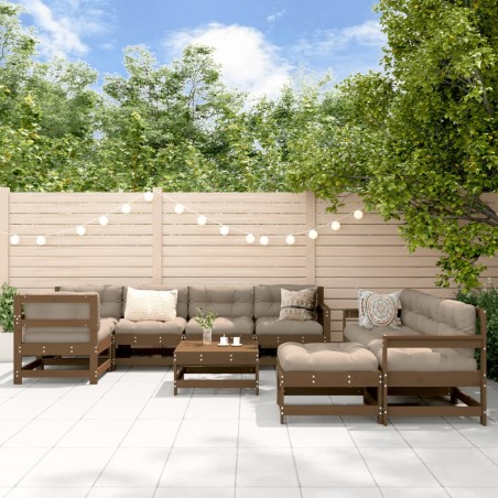 vidaXL Set muebles jardín 10 pzas y cojines madera maciza marrón miel