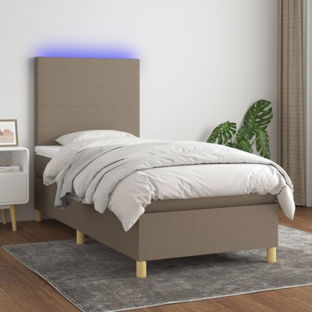 vidaXL Cama box spring colchón y luces LED gris taupe 80x200 cm