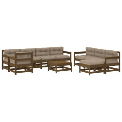 vidaXL Set muebles jardín 10 pzas y cojines madera maciza marrón miel