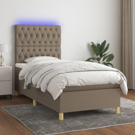 vidaXL Cama box spring colchón y luces LED gris taupe 80x200 cm