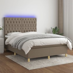 vidaXL Cama box spring colchón y luces LED tela gris taupe 140x190 cm