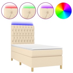 vidaXL Cama box spring colchón y luces LED tela crema 90x200 cm