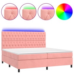 vidaXL Cama box spring colchón y LED terciopelo rosa 200x200 cm