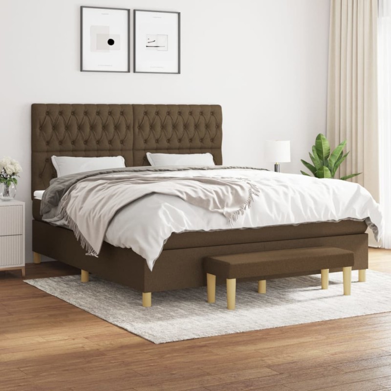 vidaXL Cama box spring con colchón tela marrón oscuro 180x200 cm vidaXL Cama box spring con colchón tela marrón oscuro 180x200 cm