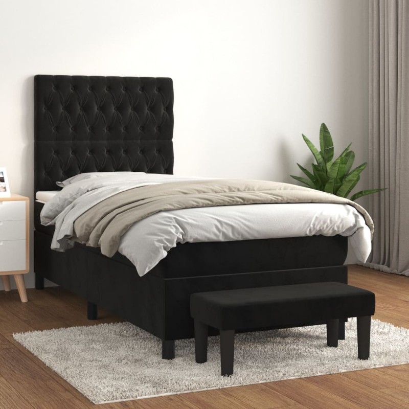vidaXL Cama box spring con colchón terciopelo negro 80x200 cm vidaXL Cama box spring con colchón terciopelo negro 80x200 cm