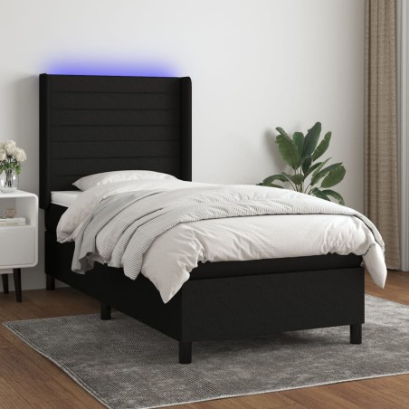 vidaXL Cama box spring colchón y luces LED tela negro 80x200 cm