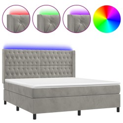 vidaXL Cama box spring colchón y LED terciopelo gris claro 180x200 cm