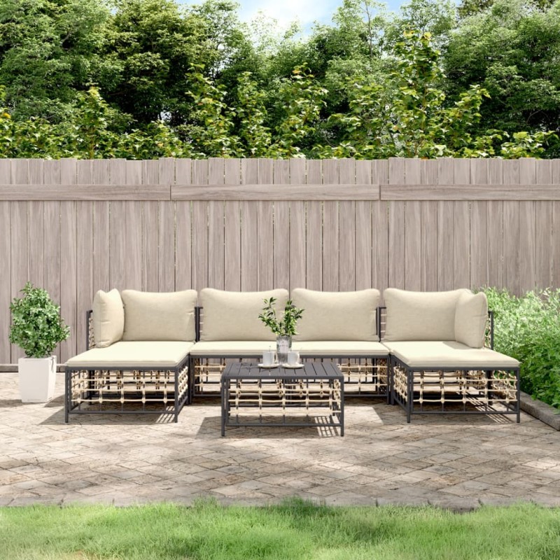 vidaXL Set muebles de jardín 7 pzas y cojines ratán PE gris antracita vidaXL Set muebles de jardín 7 pzas y cojines ratán PE gris antracita