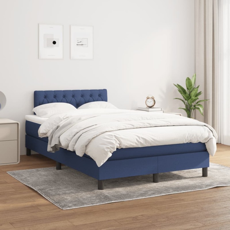 vidaXL Cama box spring con colchón tela azul 120x200 cm vidaXL Cama box spring con colchón tela azul 120x200 cm