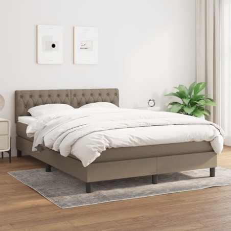 vidaXL Cama box spring con colchón tela gris taupe 140x190 cm