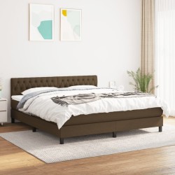 vidaXL Cama box spring con colchón tela marrón oscuro 180x200 cm