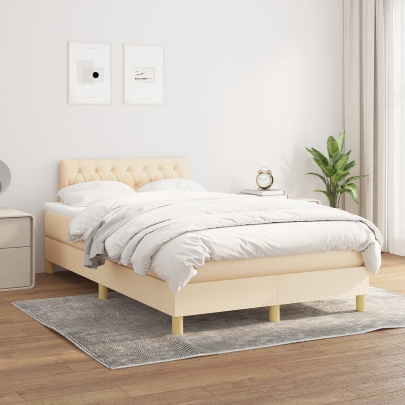 vidaXL Cama box spring con colchón tela color crema 120x200 cm vidaXL Cama box spring con colchón tela color crema 120x200 cm