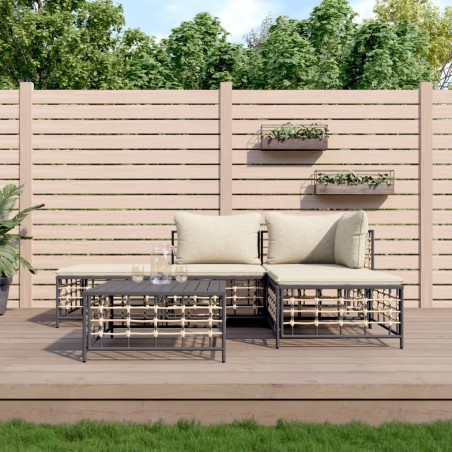 vidaXL Juego de muebles de jardín 5 pzas cojines antracita ratán PE