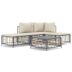 vidaXL Juego de muebles de jardín 5 pzas cojines antracita ratán PE