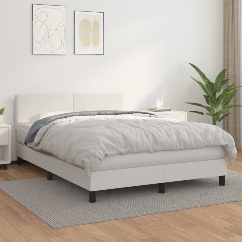 vidaXL Cama box spring con colchón cuero sintético blanco 140x190 cm vidaXL Cama box spring con colchón cuero sintético blanco 140x190 cm