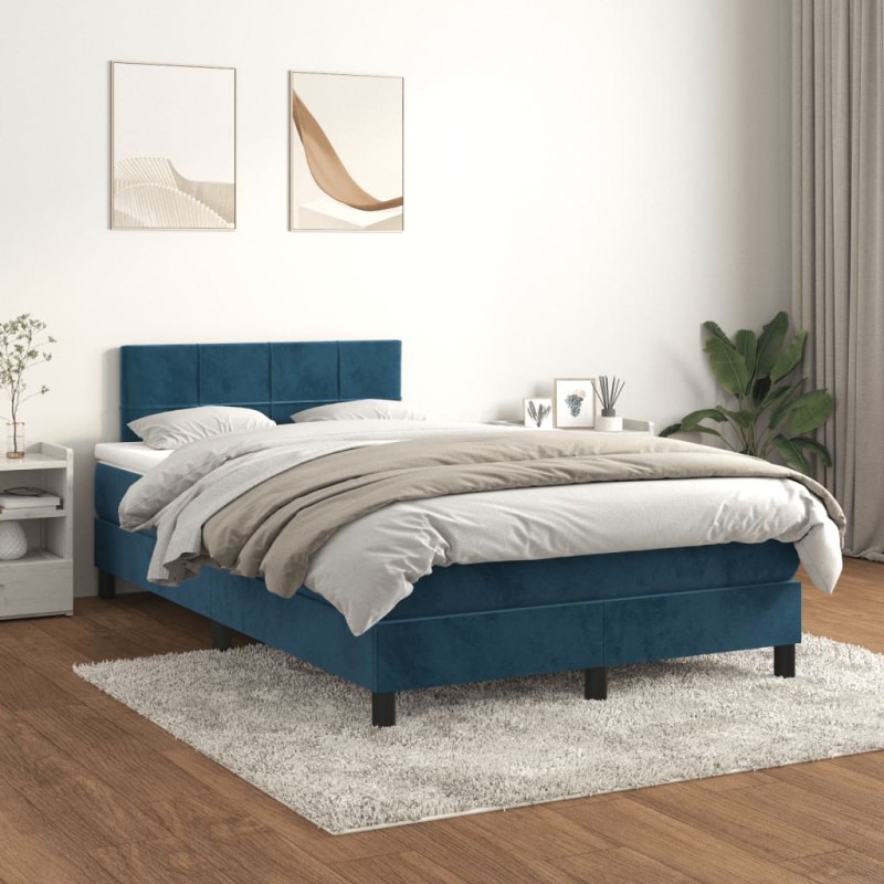 vidaXL Cama box spring con colchón terciopelo azul oscuro 120x200 cm vidaXL Cama box spring con colchón terciopelo azul oscuro 120x200 cm