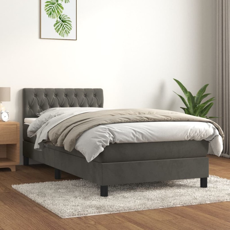 vidaXL Cama box spring con colchón terciopelo gris oscuro 100x200 cm vidaXL Cama box spring con colchón terciopelo gris oscuro 100x200 cm