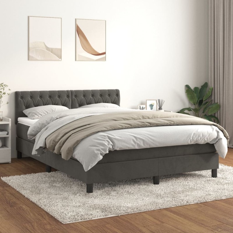 vidaXL Cama box spring con colchón terciopelo gris oscuro 140x190 cm vidaXL Cama box spring con colchón terciopelo gris oscuro 140x190 cm