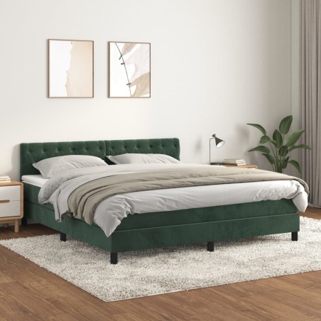 vidaXL Cama box spring con colchón terciopelo verde oscuro 160x200 cm