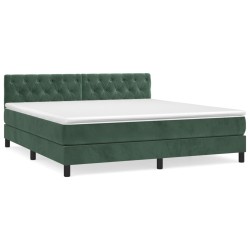 vidaXL Cama box spring con colchón terciopelo verde oscuro 160x200 cm
