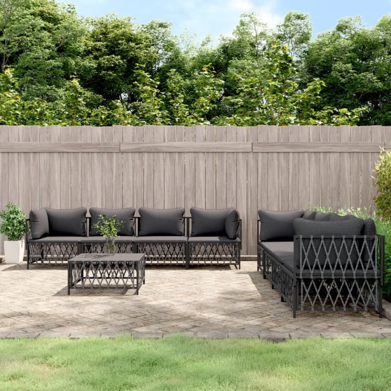 vidaXL Juego muebles de jardín 9 pzas y cojines acero gris antracita vidaXL Juego muebles de jardín 9 pzas y cojines acero gris antracita