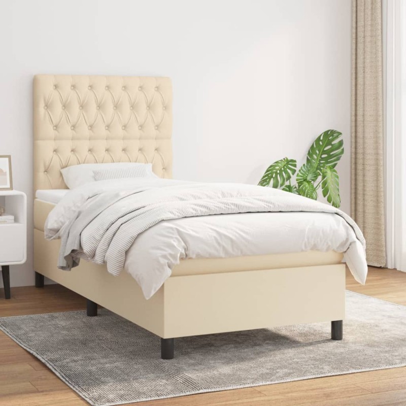 vidaXL Cama box spring con colchón tela color crema 100x200 cm vidaXL Cama box spring con colchón tela color crema 100x200 cm