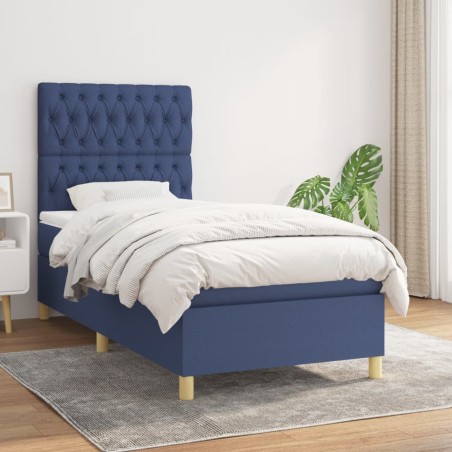 vidaXL Cama box spring con colchón tela azul 100x200 cm