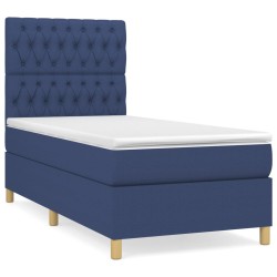 vidaXL Cama box spring con colchón tela azul 100x200 cm