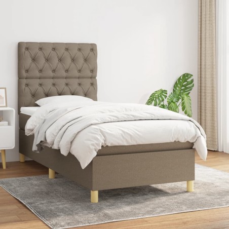 vidaXL Cama box spring con colchón tela gris taupe 80x200 cm