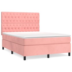 vidaXL Cama box spring con colchón terciopelo rosa 140x190 cm