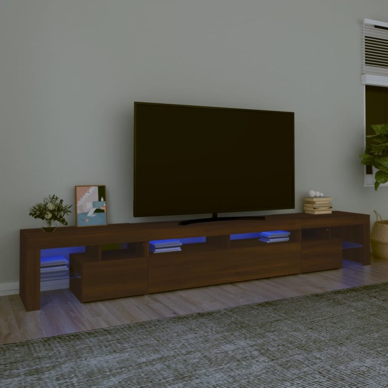 vidaXL Mueble de TV con luces LED marrón roble 260x36,5x40 cm vidaXL Mueble de TV con luces LED marrón roble 260x36,5x40 cm