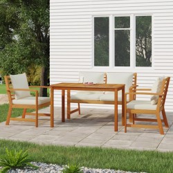 vidaXL Juego comedor de jardín 4 pzas con cojines madera maciza acacia