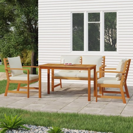 vidaXL Juego comedor de jardín 4 pzas con cojines madera maciza acacia