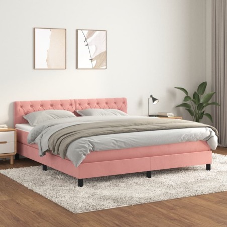 vidaXL Cama box spring con colchón terciopelo rosa 160x200 cm