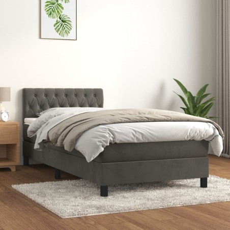 vidaXL Cama box spring con colchón terciopelo gris oscuro 90x190 cm