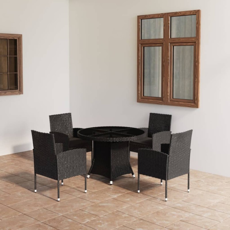 vidaXL Juego de comedor para jardín 5 piezas ratán sintético negro vidaXL Juego de comedor para jardín 5 piezas ratán sintético negro