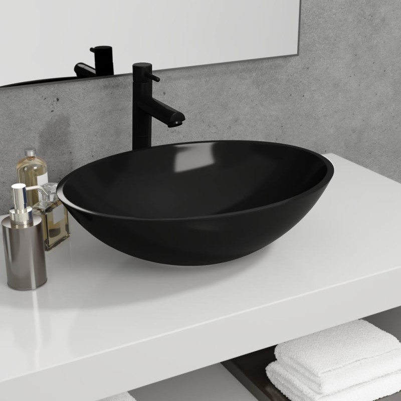 vidaXL Lavabo de vidrio negro 50x37x14 cm vidaXL Lavabo de vidrio negro 50x37x14 cm