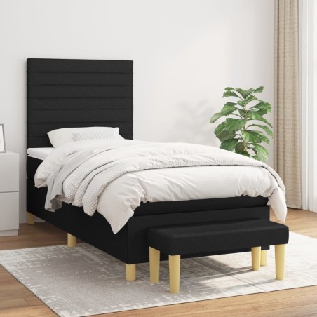 vidaXL Cama box spring con colchón tela negro 80x200 cm