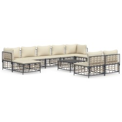 vidaXL Juego de muebles de jardín 10 pzas y cojines ratán PE antracita