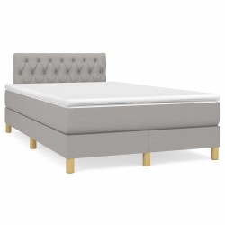 vidaXL Cama box spring con colchón y LED tela gris claro 120x190 cm