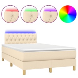 vidaXL Cama box spring con colchón y luces LED tela crema 120x190 cm