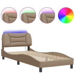 vidaXL Estructura de cama con LED cuero sintético capuchino 90x190 cm