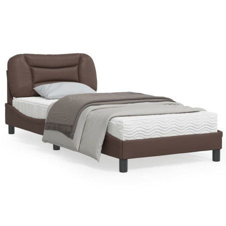 vidaXL Estructura cama con luces LED cuero sintético marrón 90x200 cm