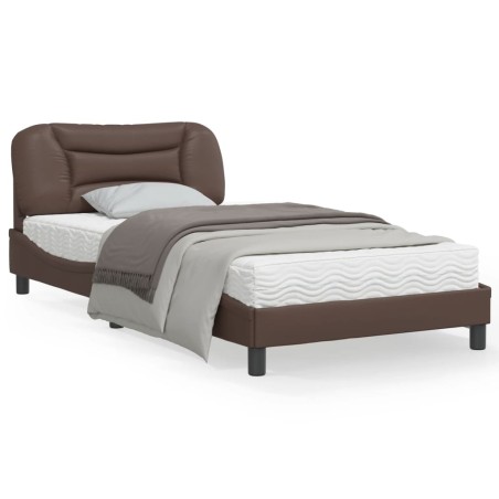 vidaXL Estructura cama con luces LED cuero sintético marrón 100x200 cm