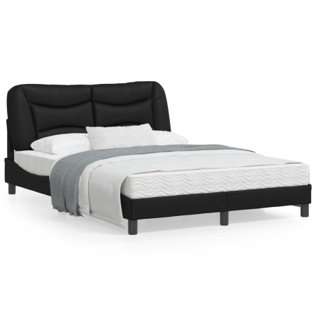 vidaXL Estructura de cama con luces LED cuero PE negro 140x200 cm